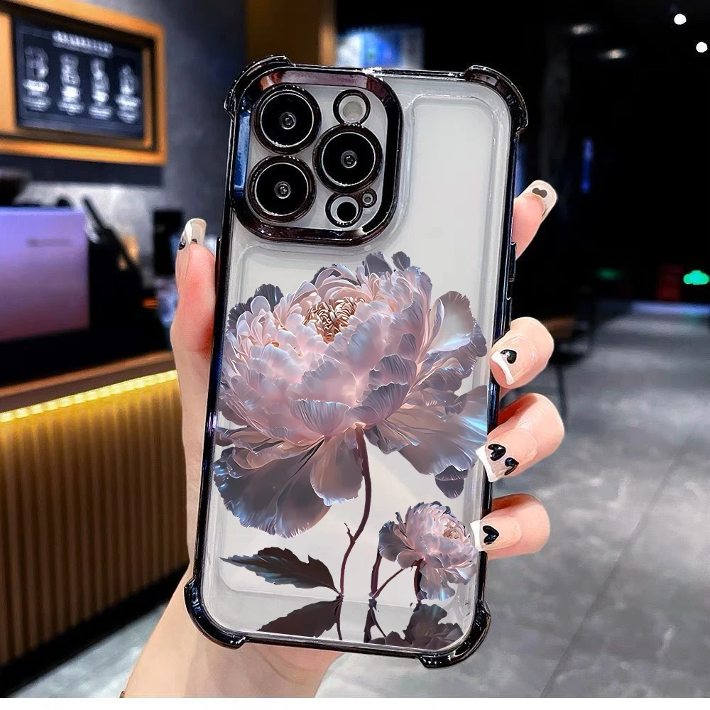 Pink Peony Lotus Plating Phone Case Cover