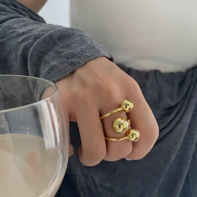 52492-b0ede9.jpg Exaggeration Punk Metal Personality Irregular Three-layer Design Ball-Shape Rings for Women Fashion Simple Adjustable Rings GIft