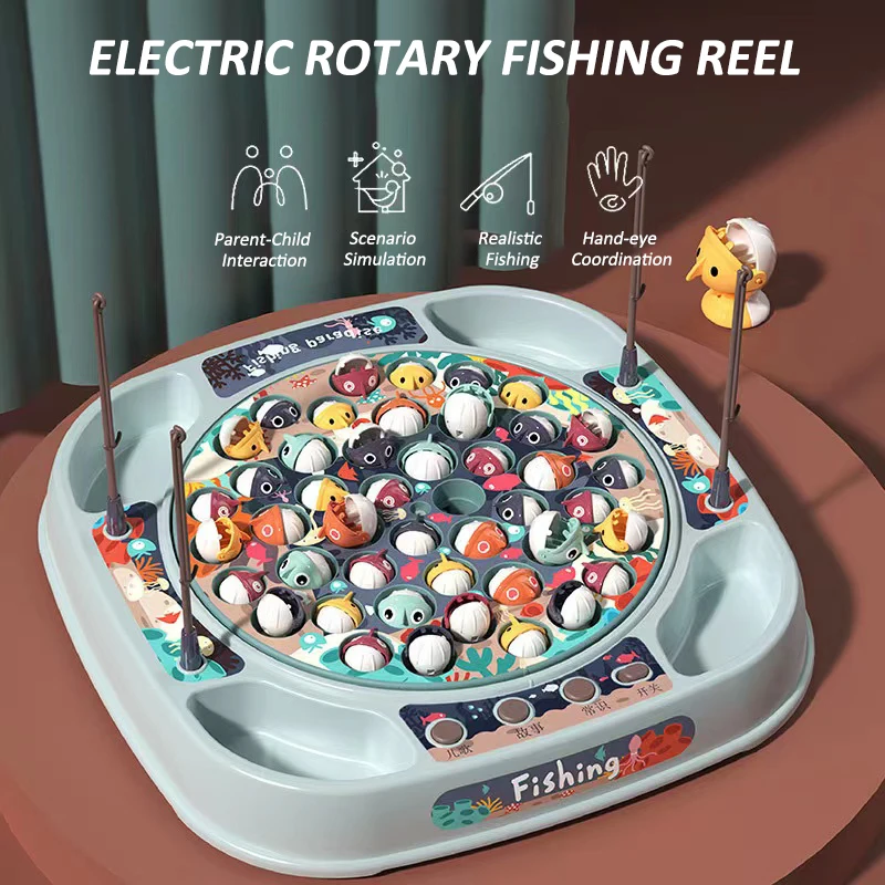 Juego de Pesca Giratorio Eléctrico con 45 Peces y 4 Cañas de Pescar, Juego de Pesca Juego de Pesca Giratorio Eléctrico con 45 Peces y 4 Cañas de Pescar, Juego de Pesca