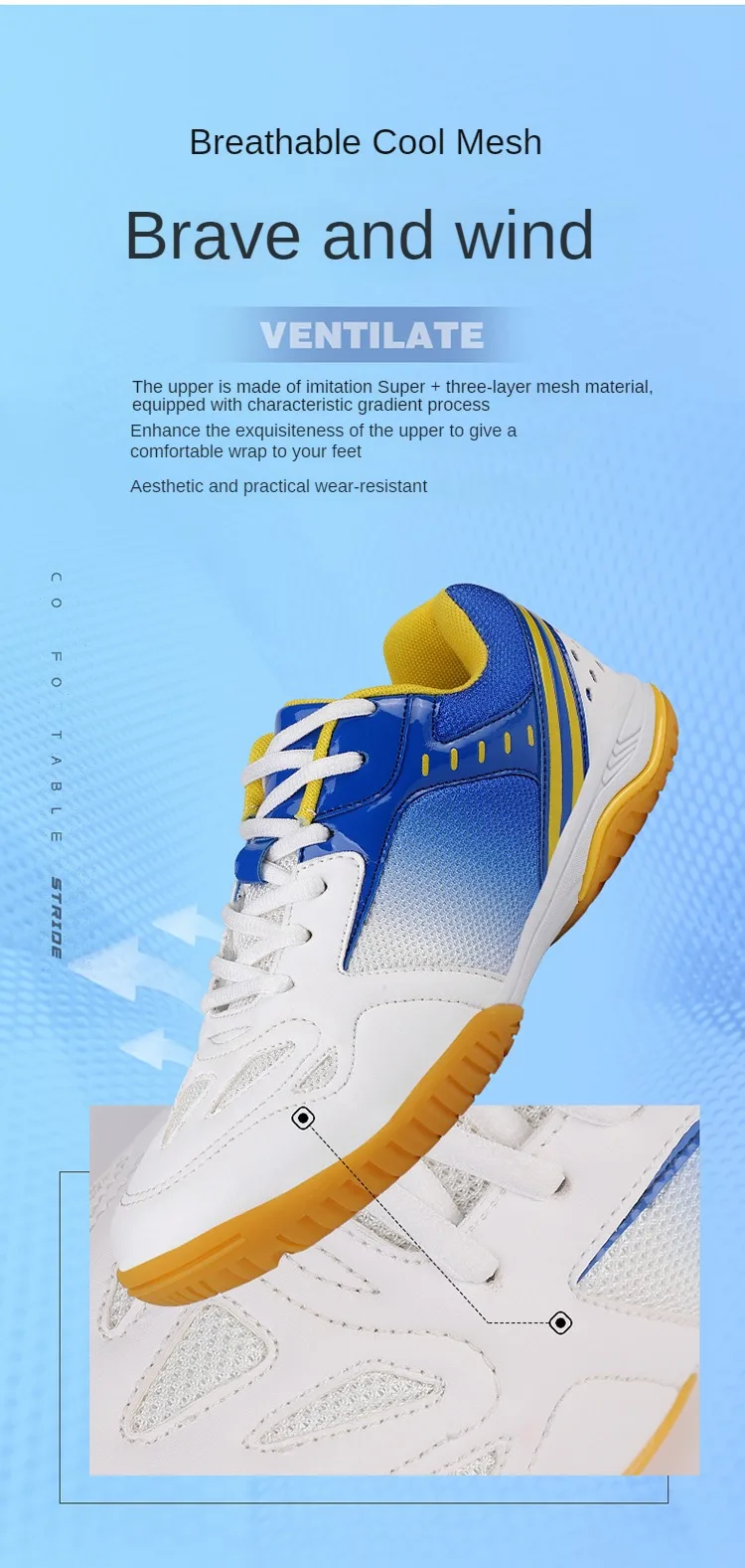 Description Picture 3 of itemMen's Tennis Shoes Women's Breathable Badminton Volleyball Shoes Indoor Athletic Training Sneakers Table Tennis Shoe Couple