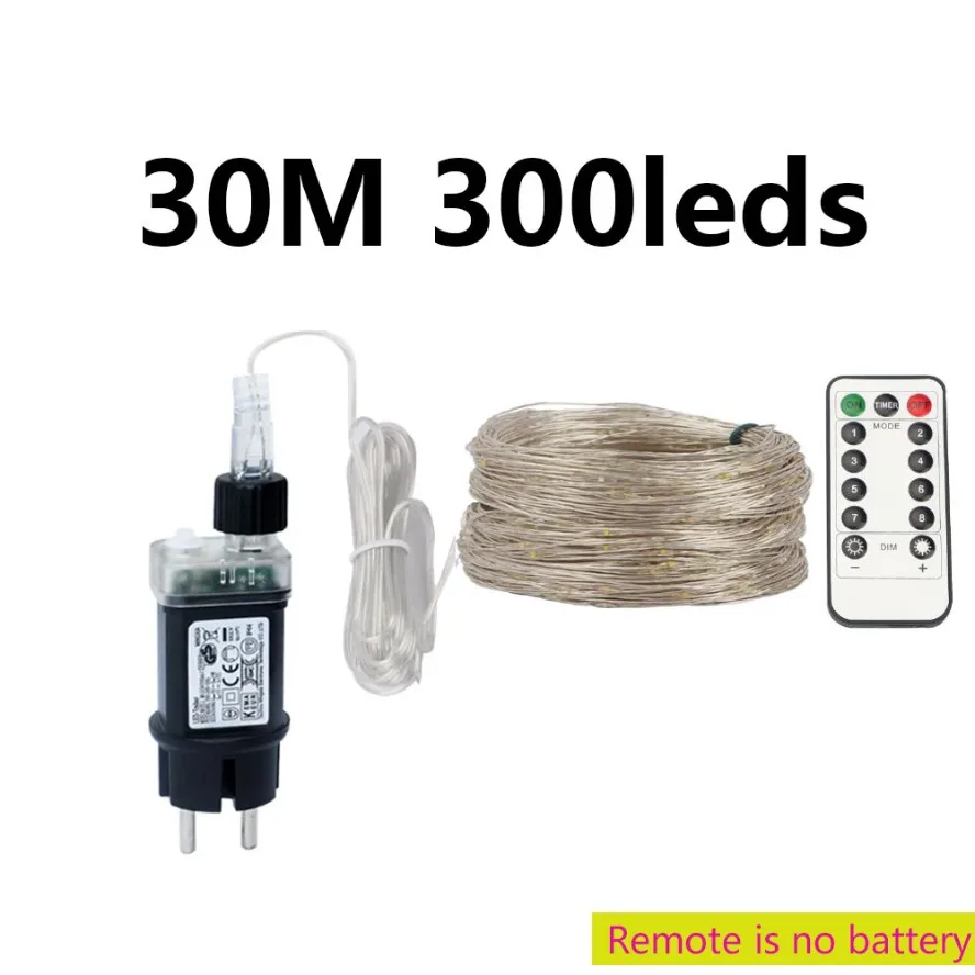 thumbnail image 1 of Guirnalda de luces LED de 100 m y 200 m con alambre plateado, guirnalda navideña para exteriores, calle, árbol de Año Nuevo, decoración para bodas y fiestas, 1 of 5