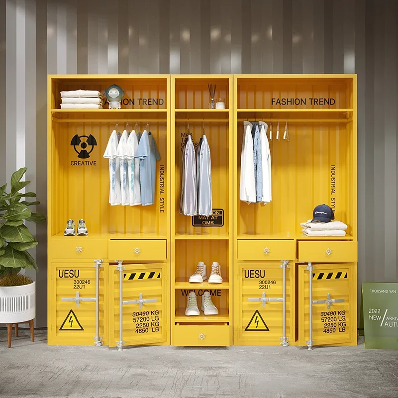 Industrial style wardrobe Wardrobe Simple clothing store container Creative home bedroom iron art metal wardrobe