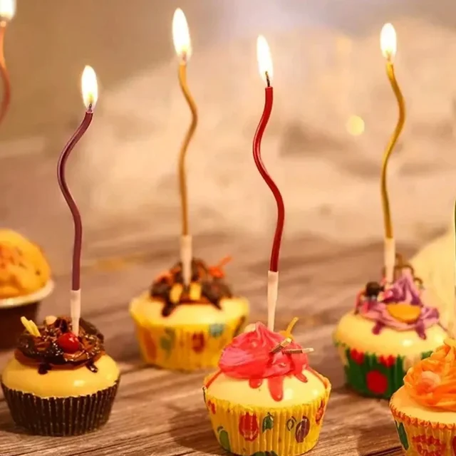 Bougies à gâteau incurvées, 6 pièces/ensemble, décoration de gâteaux, anniversaire, réception-cadeau pour bébé, révélation du sexe, décoration de Cupcake, décoration de fête de mariage 4
