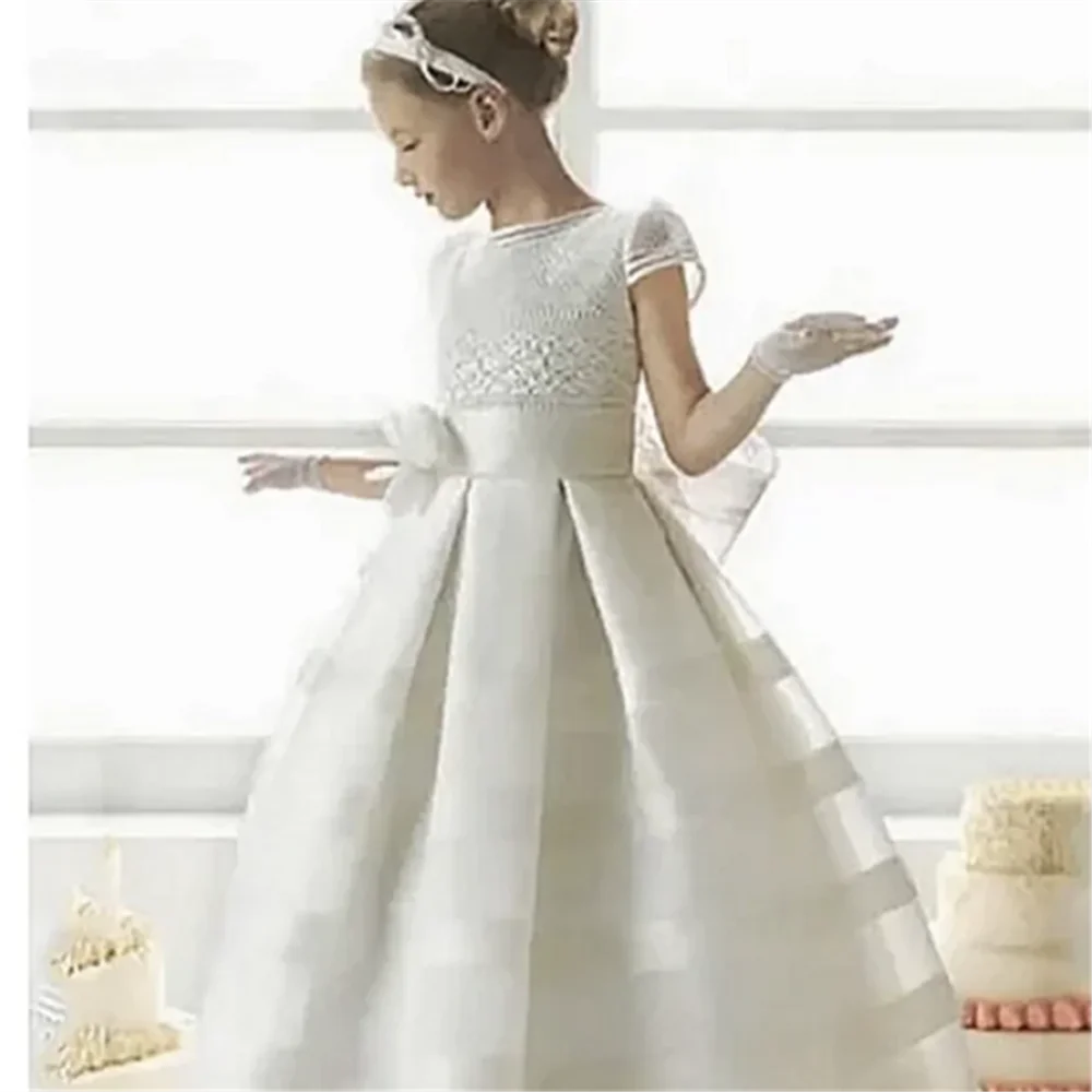 Flower Girl Dresses With Bow Elegant First Holy Communion Gowns For Girls