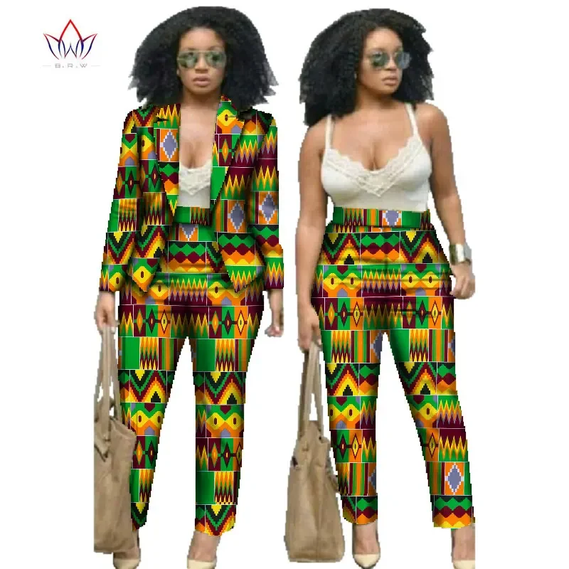 Autumn African Print 2 Piece Set for Women Spring Dashiki Pant and Crop Top Bazin Riche African Clothing for Lady WY019