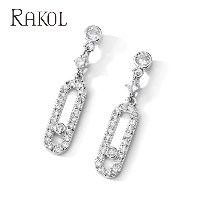 RAKOL 여성용 타원형 댕글 귀걸이, 움직일 수 없는 라운드 큐빅 지르코니아 쥬얼리, 소녀 귀걸이, 파티 선물