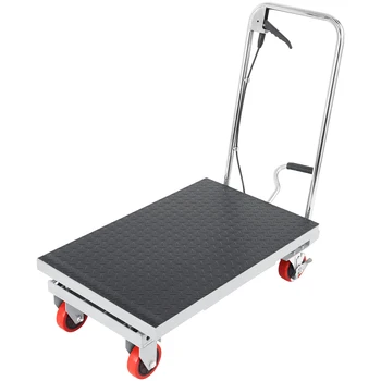 SucceBuy 330/500lbs Hydraulic Lift Table Cart Manual Single Scissor Platform with 4 Wheels and Non-slip Pad 1