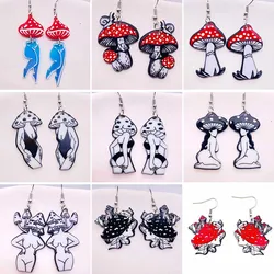 Mushroom Women Stud Earrings Sexy Cartoon Bikini Figure Character Mushroom Girl  Acrylic Earring Jewelry for Women Birthday Gift