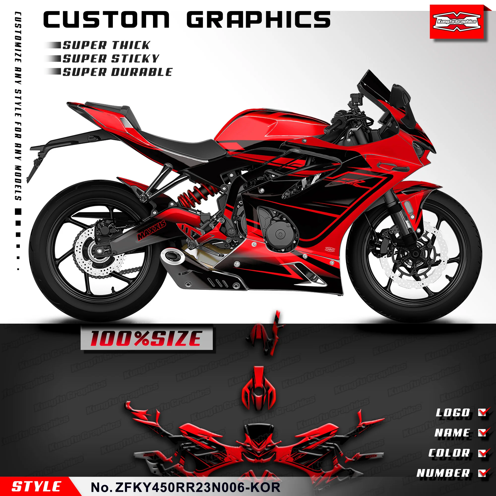 

KUNGFU GRAPHICS Vinyl Stickers Complete Wrap Decal Kit for KOVE 450RR 2023 2024, ZFKY450RR23N006-KOR