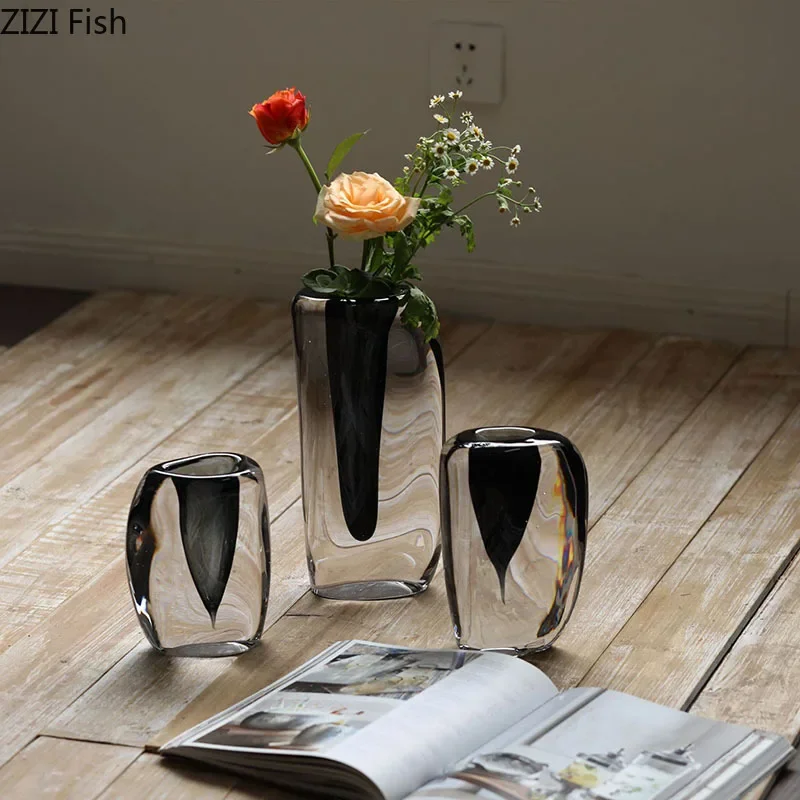 Ink Painting Transparent Glass Vase Hydroponics Floral Vases Desk Decoration Artificial Flowers Decorative Flower Arrangement 2