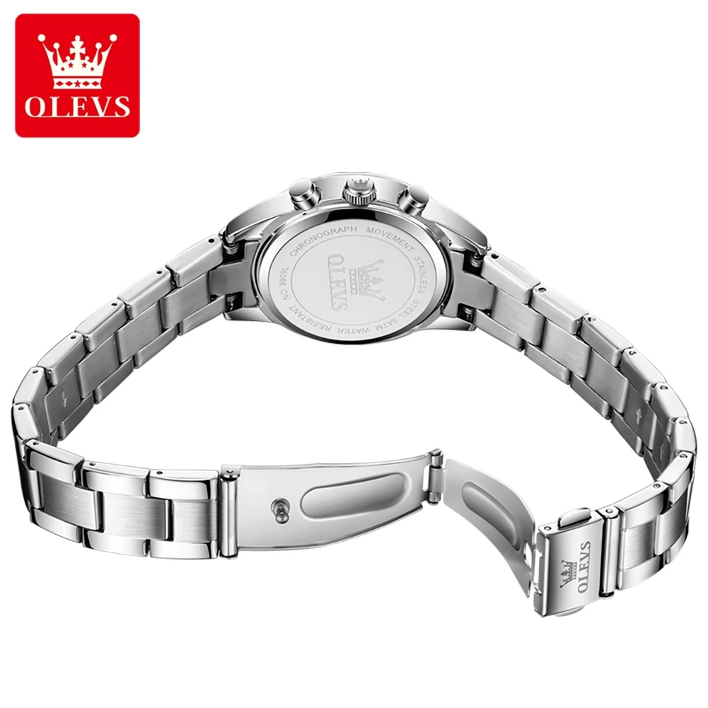OLEVS Brand Fashion Pink Quartz Watch for Women Stainless Steel Waterproof Luminous Calendar Luxury Chronograph Watches Womens