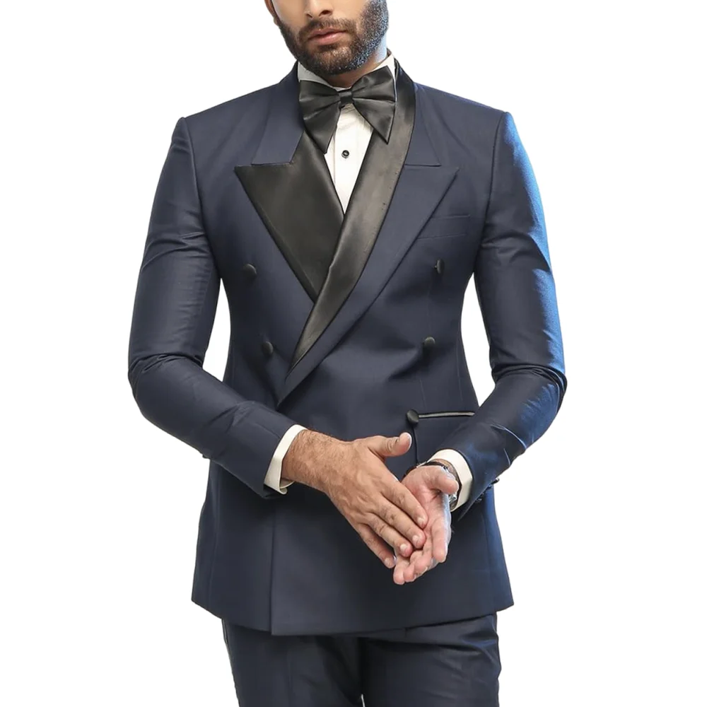 

Man Wedding Suits Set Navy Blue Patchwork Peak Lapel Men's Clothing Formal Business Male Blazer Sets 2 Piece Slim Fit Tuxedos