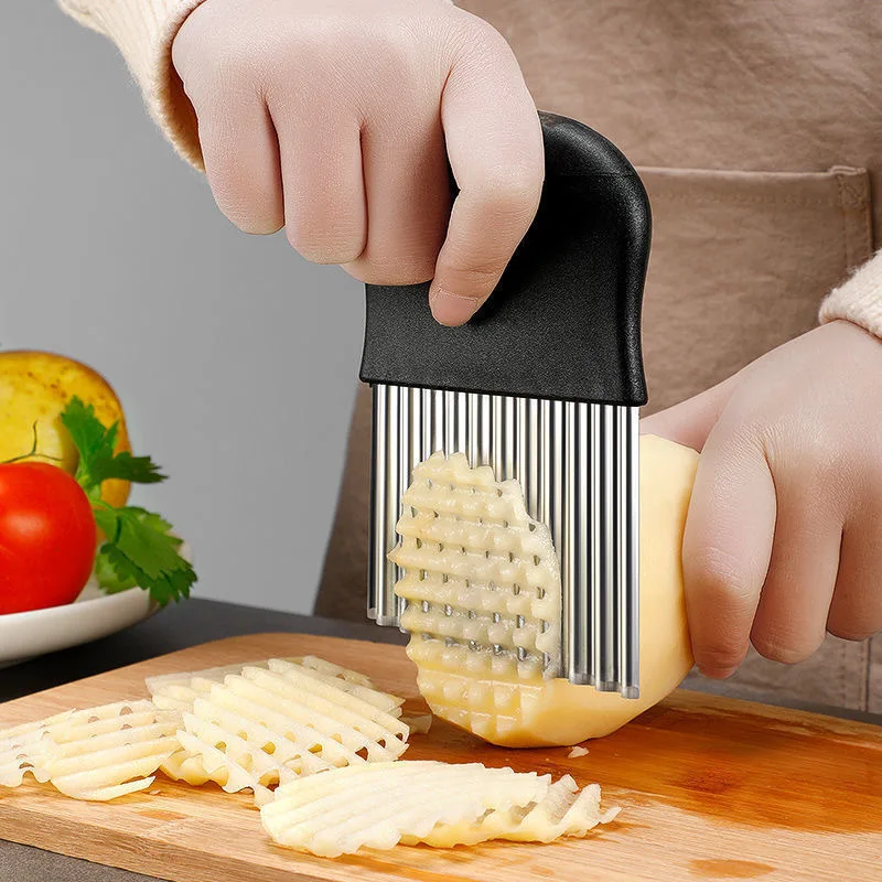Fruit Slicer Vegetable Slicer Potato Slicer Vegetable Cutter Potato Cutter Food Slicer French Fry Potato Slicer Cutter Stainless Steel Waffle Fry Cutter Wavy Chopper for Veggies Fruit Vegetable Potato Carrots