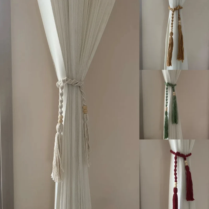 Curtain Straps Ins Bohemian Curtain Hanging Rope Hand Woven Cotton Rope Buckle Straps Decorative Accessories