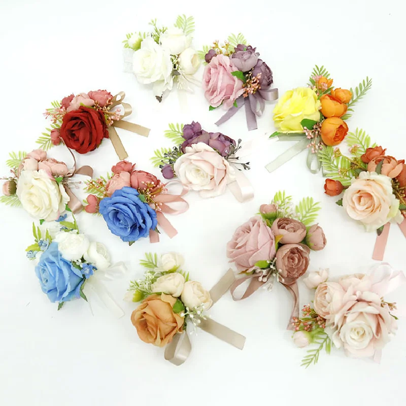 Boutonniere And Wrist Corsage Wedding Supplies Wedding Flower Art Simulation Flower Business Celebration Opening Guests simulation three headed dahlia wedding dahlia home decoration flower nordic wedding small chrysanthemum simulation flower