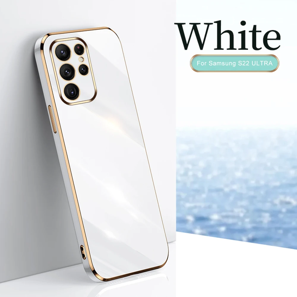 thumbnail image 1 of Funda cuadrada chapada en oro para Samsung S23 Ultra S22 S21 S20 FE S10 Plus Note 20 10 Lite S24, funda de teléfono Ultra suave de silicona, 1 of 5