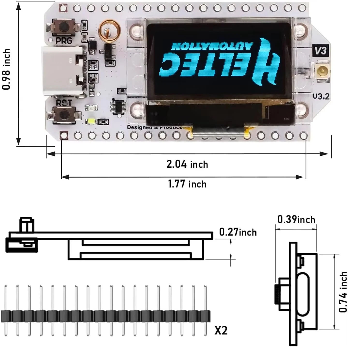 Heltec Lora 32 Enhanced ESP32 IoT Development Board with OLED Display and 915MHz Antenna