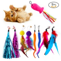 9 Pack Colorful Feather Replacement Head  Cat Toys Interactive Funny Cat Stick Tassel Feather Feather Fishing Rod Cat Toy Set