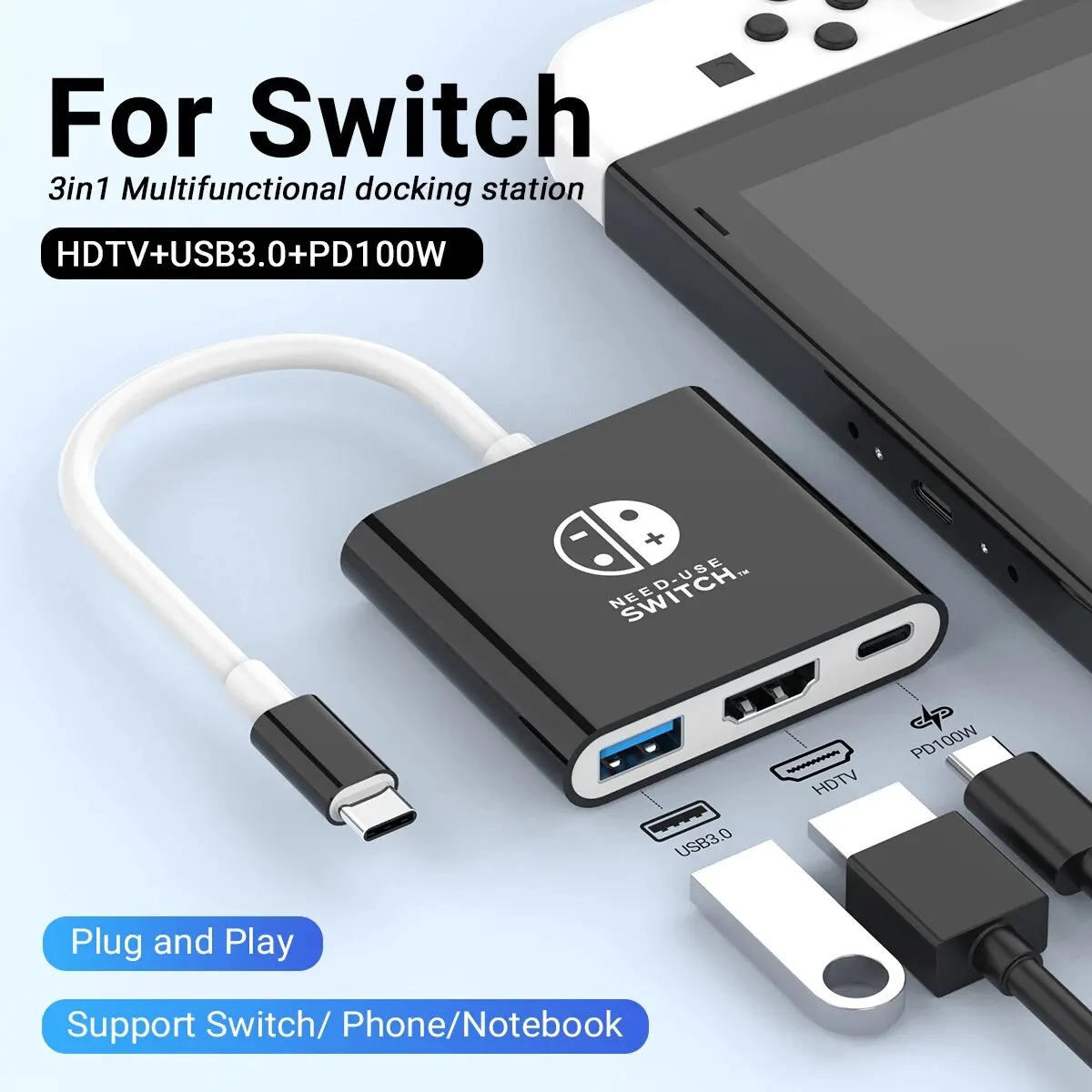 Achetez SW323 Dock de Charge Pour Nintendo Switch Portable TV Station D' accueil Avec Adaptateur HD / Port de Type C / Port USB de Chine