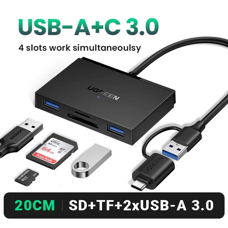 Lettore Schede USB 3.0 UGREEN - 4 In 1, Per SD, TF, CF, MS, Fino A 2TB, Cavo 50cm - Foto 6