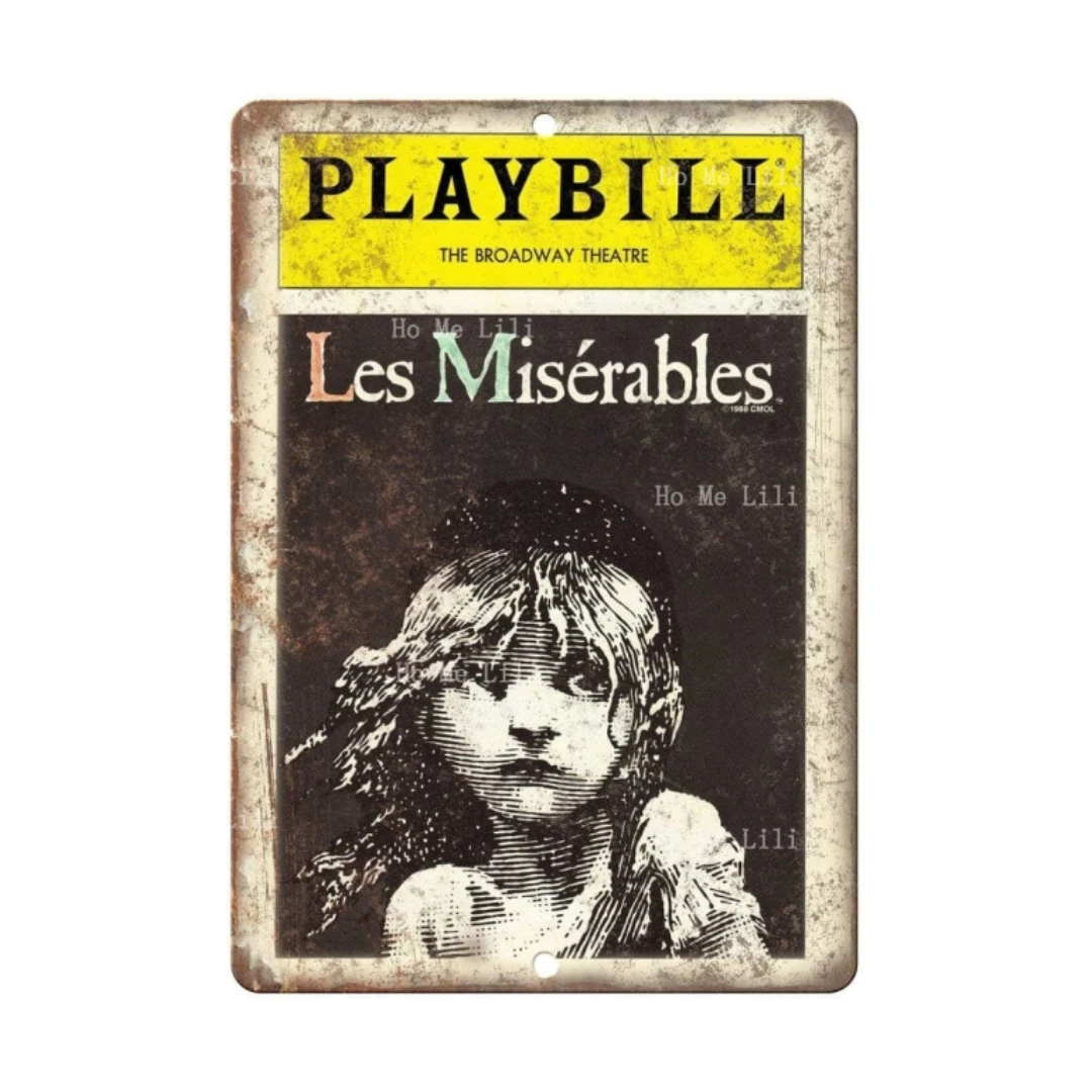 

Keviewly Playbill Broadway Theatre Les Miserables Tin Sign Vintage Wall Poster Metal Plaque Sheet For Bar Cafe Garage