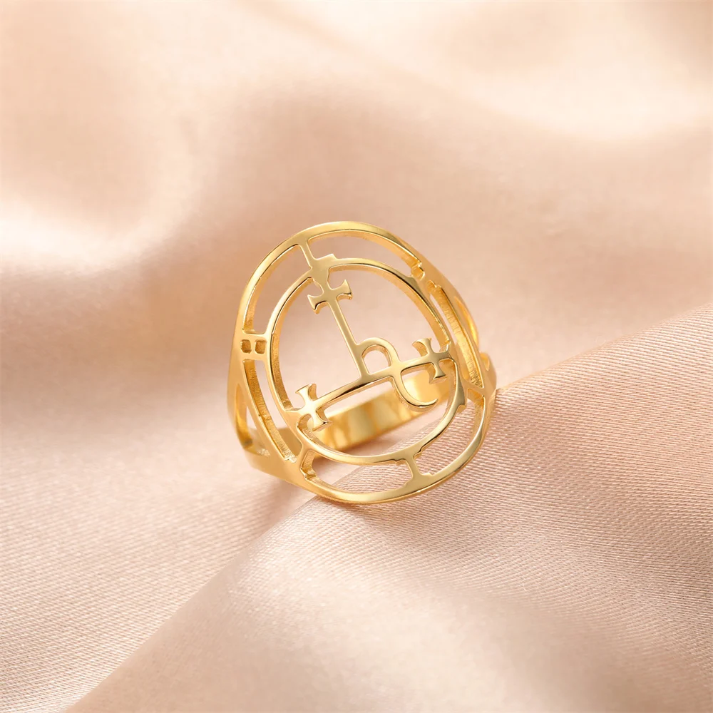 EUEAVAN Women's Stainless Steel Lilith Sigil Geometric Ring - Magic Protection Amulet Jewelry