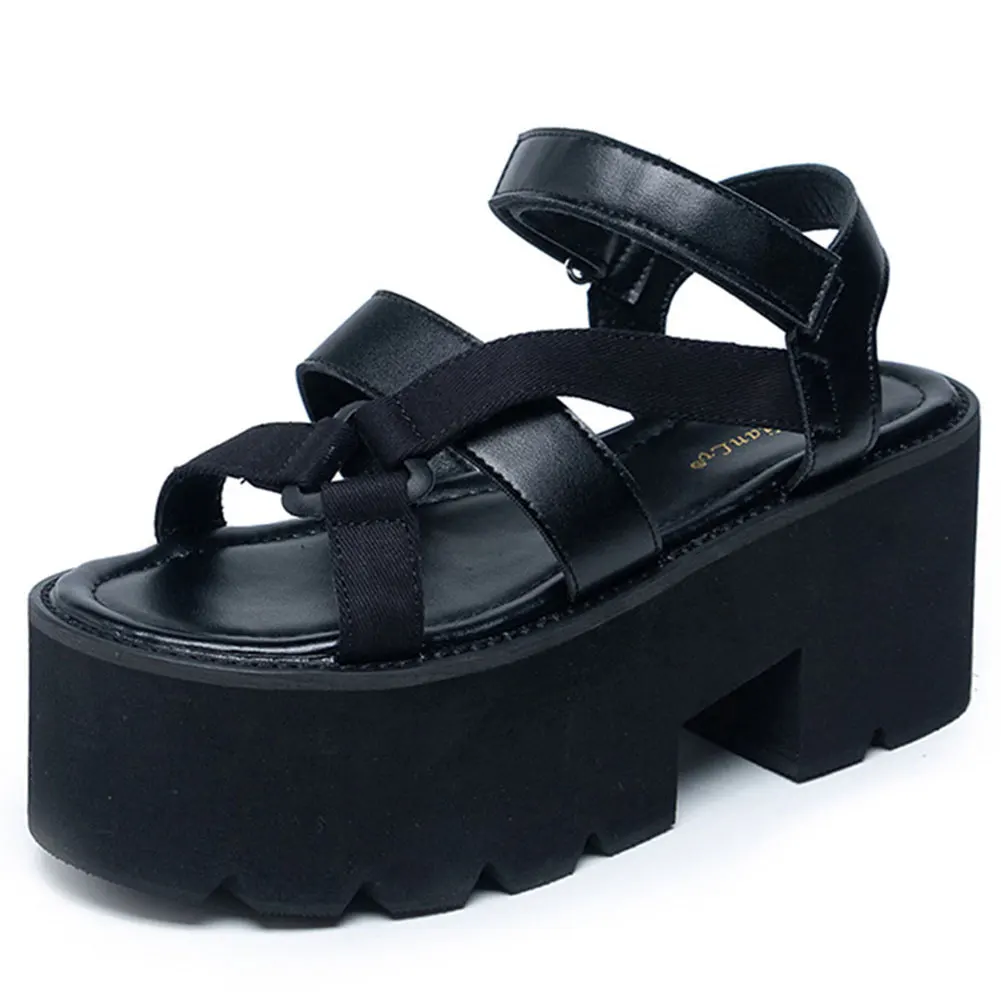 2022 Brand Leisure Chunky Platform Sandals High Block Heels Gladiator Goth Black Shoes Woman Fashion Trendy Summer Women Sandals 