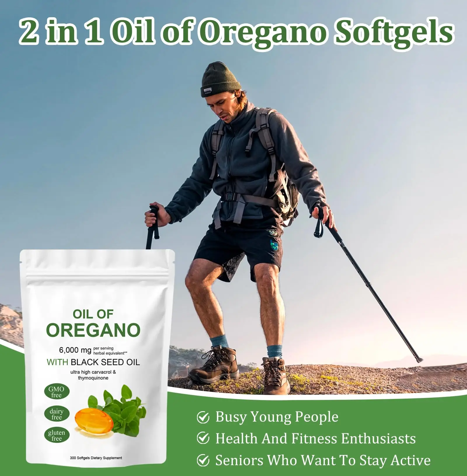 Oil of Oregano Softgels 2 in 1 6000mg Oregano Oil Supplement Capsules with Black Seed 200mg Non-GMO Gluten Free 300 Capsule organic capsules