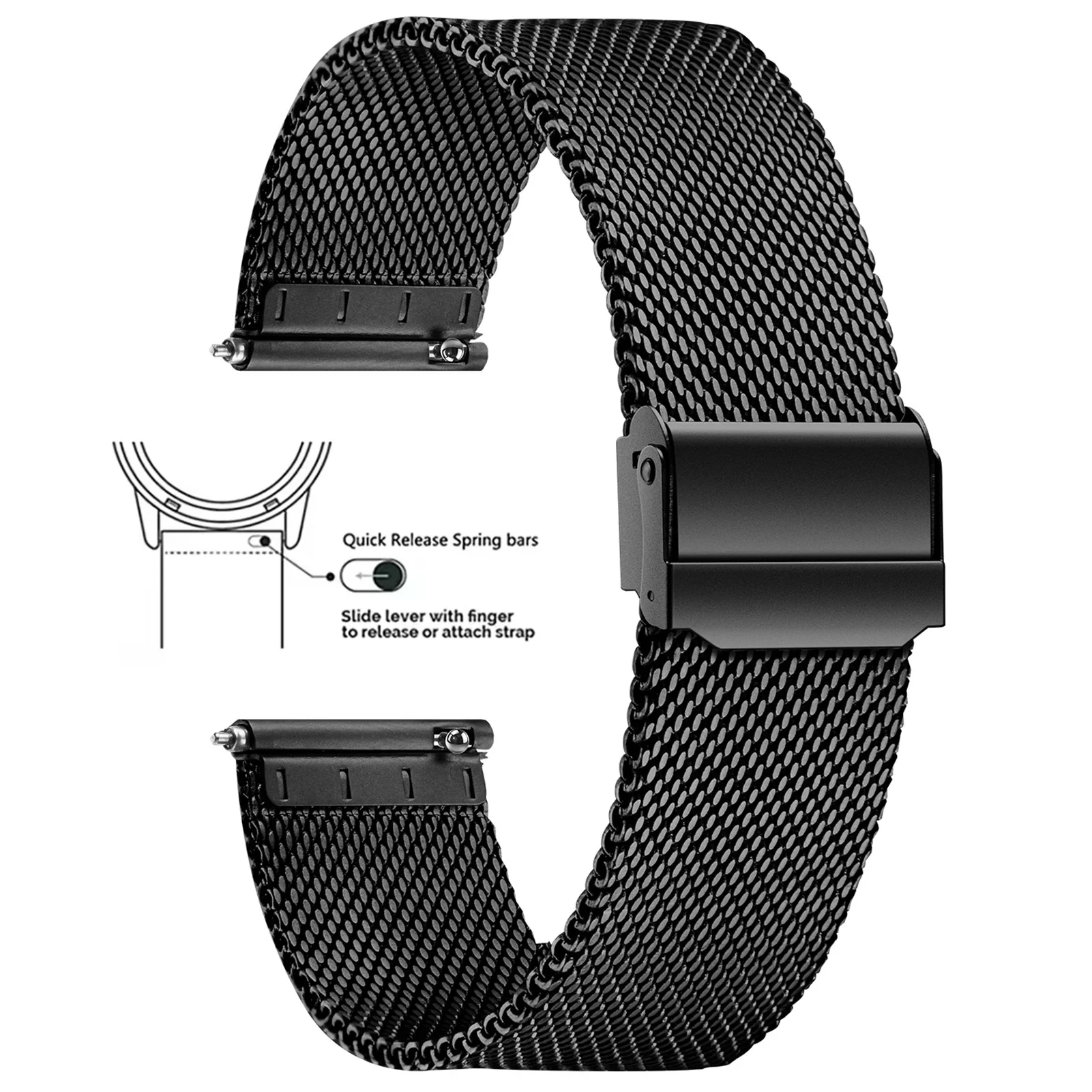 Sleek Mesh Milanese Stainless Steel Quick Release Watch Band - Adjustable Sizes