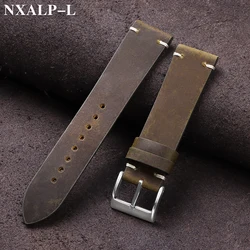 Premium Vintage Oil Wax Leather Watch Band - Handmade Stitching Cowhide Strap - 20mm (Dark brown)