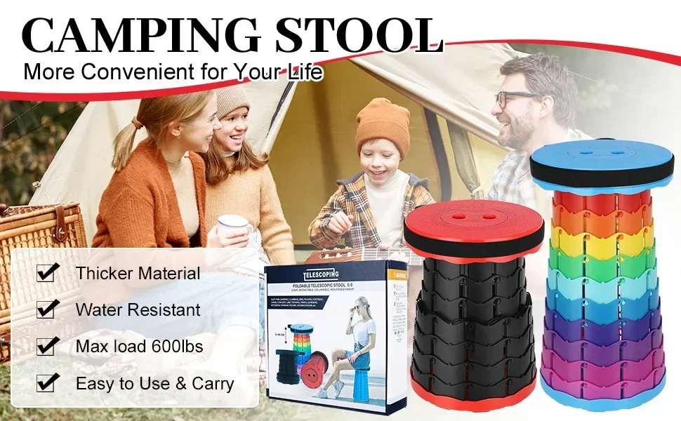 Description Picture 2 of itemPortable Folding Telescopic Stool Lightweight Plastic Subway Queuing Chair Outdoor Camping Chair Fishing Seat with Carry Bag