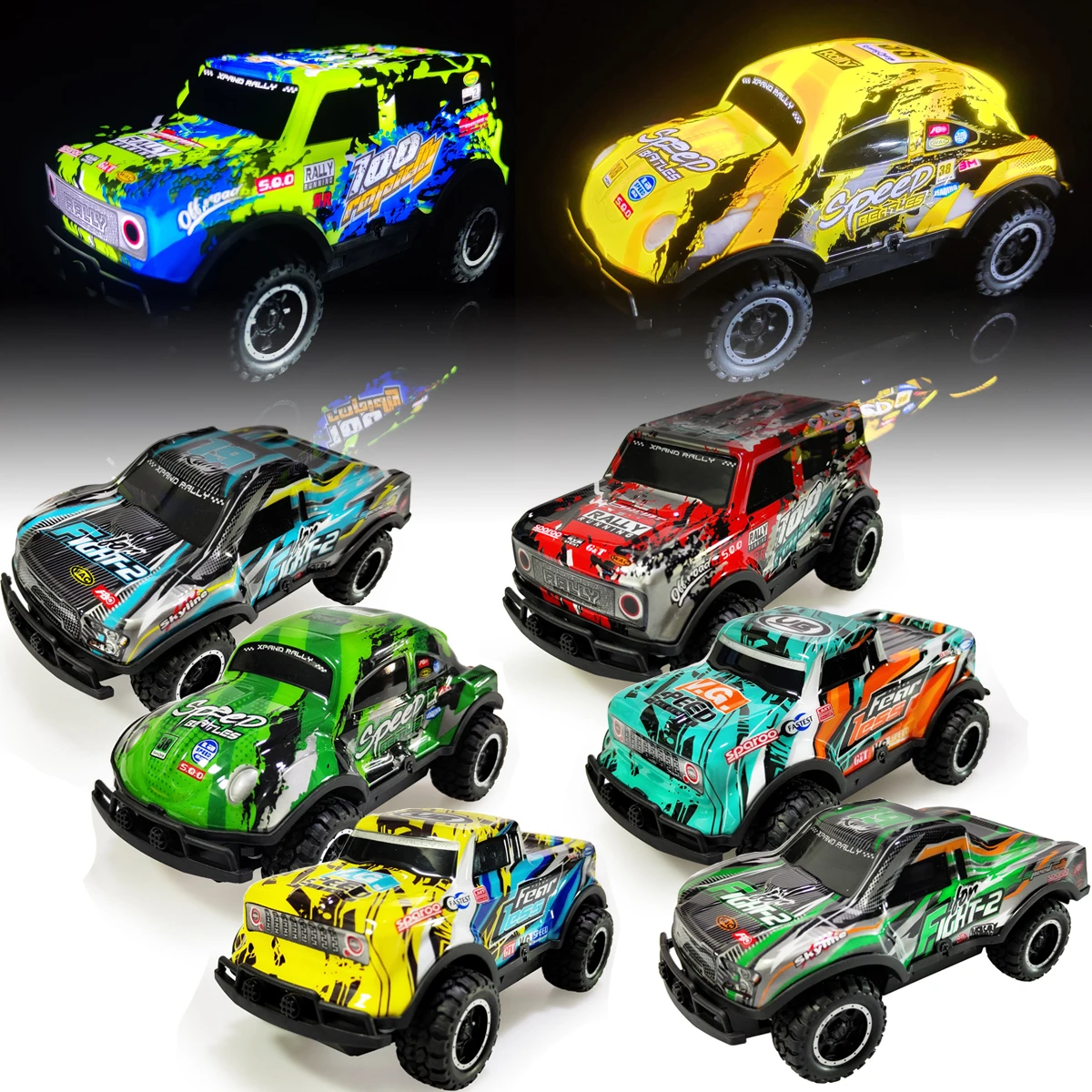 Meoa 1/24 2.4G Nottilucente Light Mini Rc Car 4Wd Speed Racing Off-Road Rc Rally Drift Car Multiplayer Competition Giocattoli Al Coperto