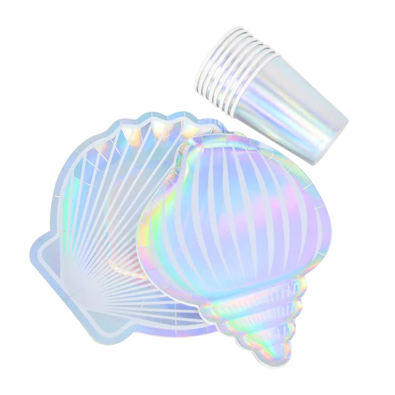 Mermaid Birthday Party Disposable Tableware Set Under The Sea Party Little Mermaid Girls 1st Birthday Decoration Shell Balloons