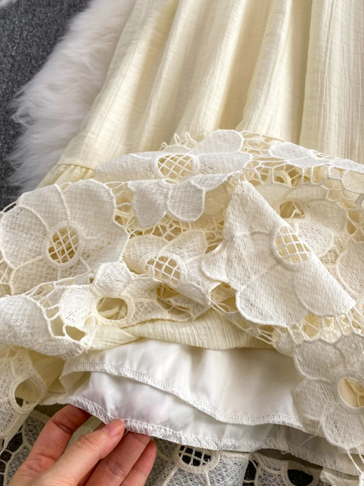 Vaion Sle Long Dr Women's High Ne Lace Hollow out Gown Gentle A-Line Skirt Korean Version Summer Dr 2