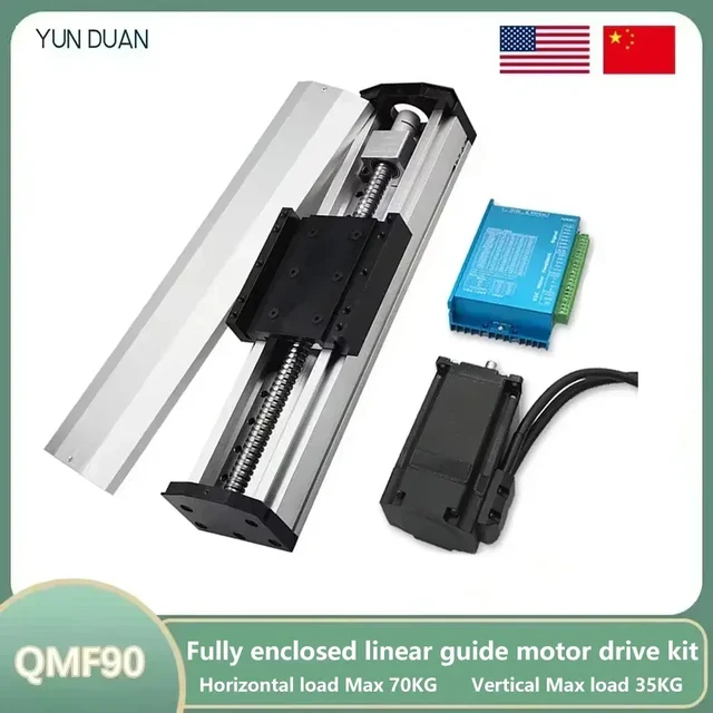 Enclosed Linear ท่องเที่ยวมอเตอร์ไดรฟ์ชุด 90 มม.สกรูกว้างตารางเลื่อน SFU1605 ทําความสะอาดห้องเดี่ยวแกนหุ่นยนต์ 4PCS MGN12C 1