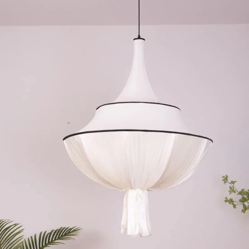 

French Living Room Hanging Lamps for Ceiling Vintage Cloth Pendant Lights Bedroom Chandelier Loft Home Decorations