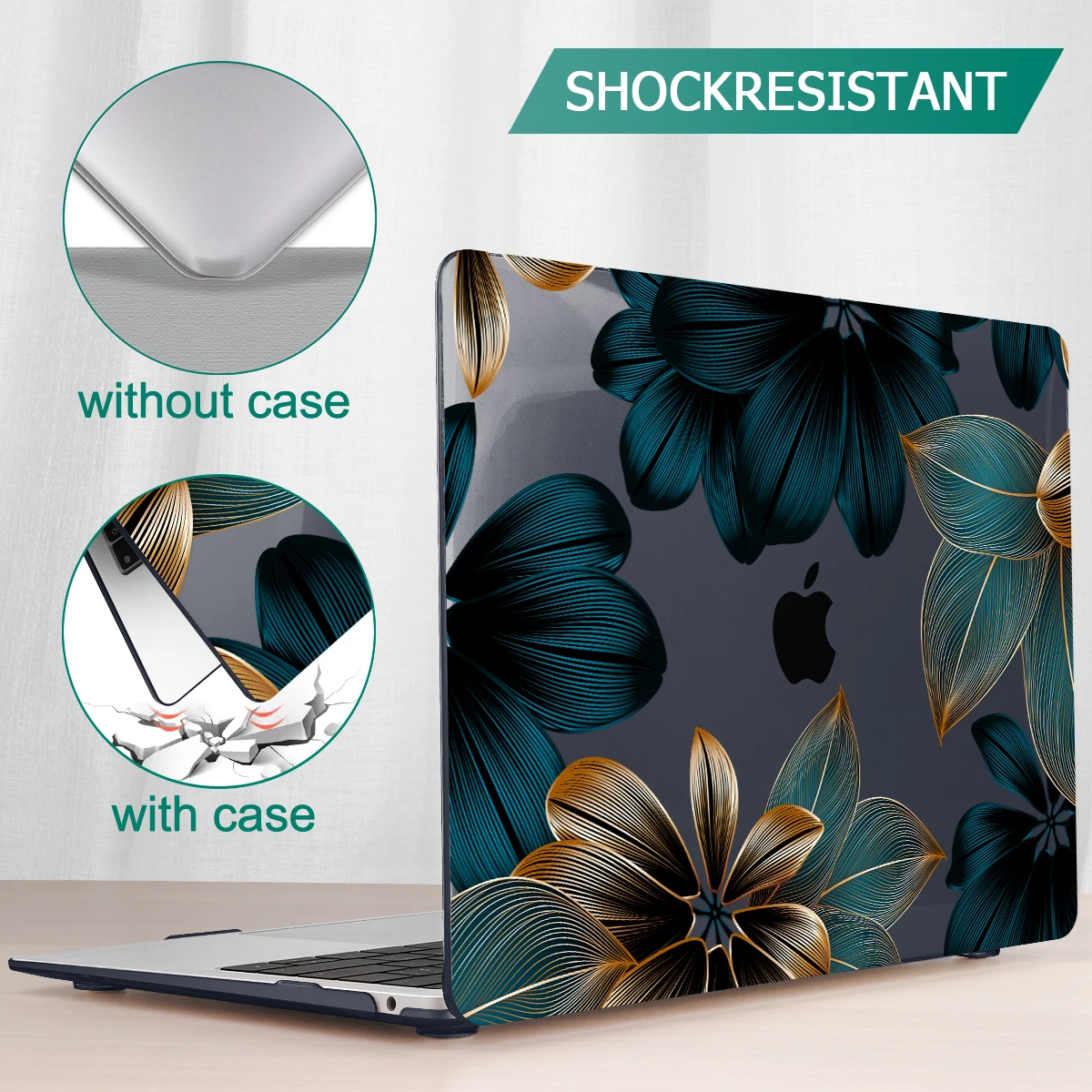 Estojo Rígido com Flores de Lírios Dourados Estojo Rígido para Macbook Pro Air 15 m2 m3 2023 Pro 14 16 A2992 A2991 A2779 A2780 Air 13.6 A2681 A2337 m1 - Imagem 2