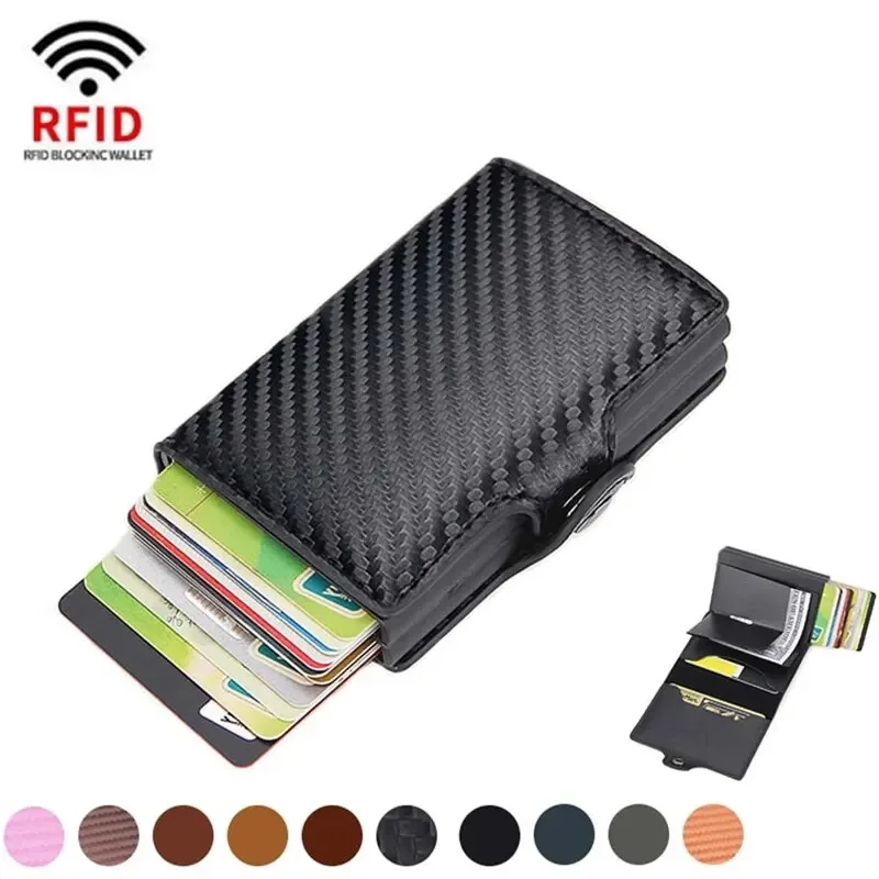 Wallet Card Holder Credit Card Holder DIENQI-Carbon Fiber Anti Rfid Credit Card Holder Double Cardholder Case Wallet Metal Business Bank Creditcard Minimalist Wallet