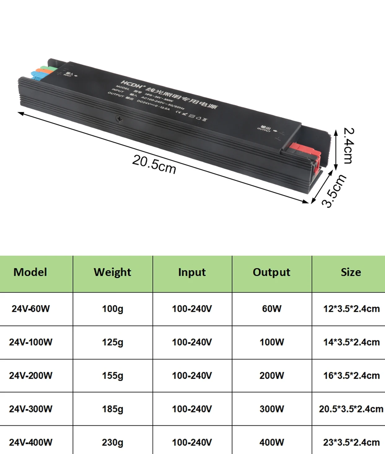 Alimentation pour Bande Lumineuse LED de Taille Compacte, Pilote, AC 100V-240V, 110V, 220V à DC 24V, 100W, 200W, 300W