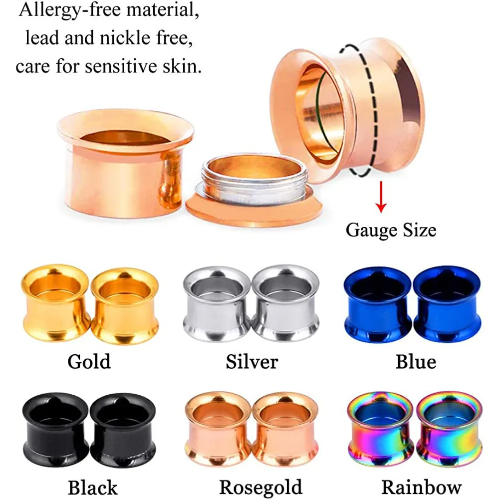 Piercing Jewelry,Body Piercing Earrings,Ear Piercing Jewelry,Metal Jewelry,Body Piercing Jewelry,Body Jewelry 1pc 3mm-20mm Stainless Steel Ear Plugs Tunnels Rose Gold Color Screwed Earrings Expander Earlet Gauges