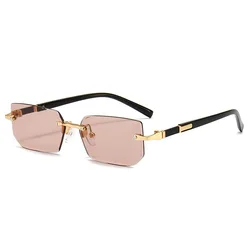 Stylish Rimless Unisex Square Sunglasses - Classic Summer Travel Shades (Brown)