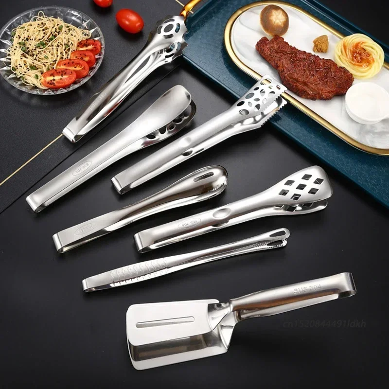 Gold Stainless Steel Kitchen BBQ Tongs Multi Styles Bread Salad Clip Steak Cooking Frying Spatula Serving Clamp Cooking Utensils