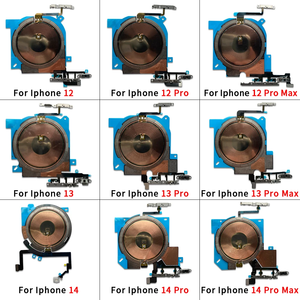 Wireless Charging NFC Chip Coil With Sticker & Power Button & Volume Button Flex Cable For iPhone 15 14 Plus 13 Mini 12 Pro Max