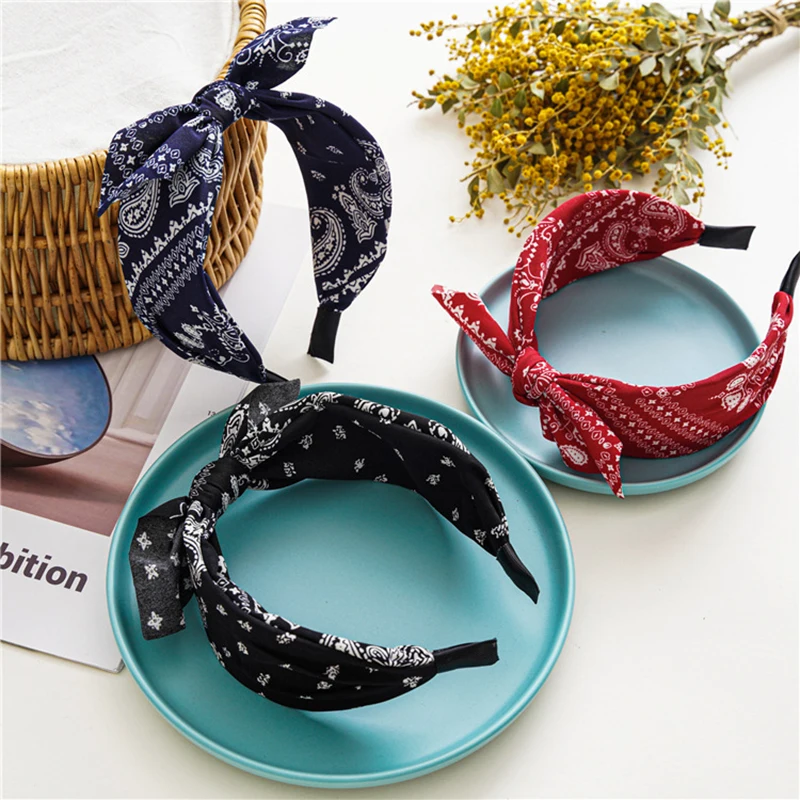 

Bow Wide Brimmed Head Hoop For Women Boho Women Soft Solid Print Headbands Cross Knot Elastic Hair Hoop Vintage Headwear New