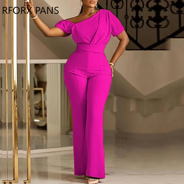 Sydney's Closet CE2014 Plus Sized Jumpsuit one shoulder ruffle pants suit  CE 2014