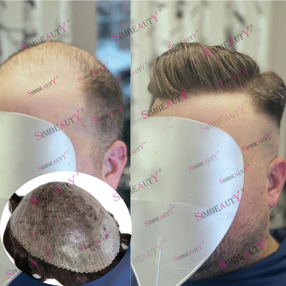 Natural Hairline 1B20 Grey Black Brown Mens Microskin Toupee