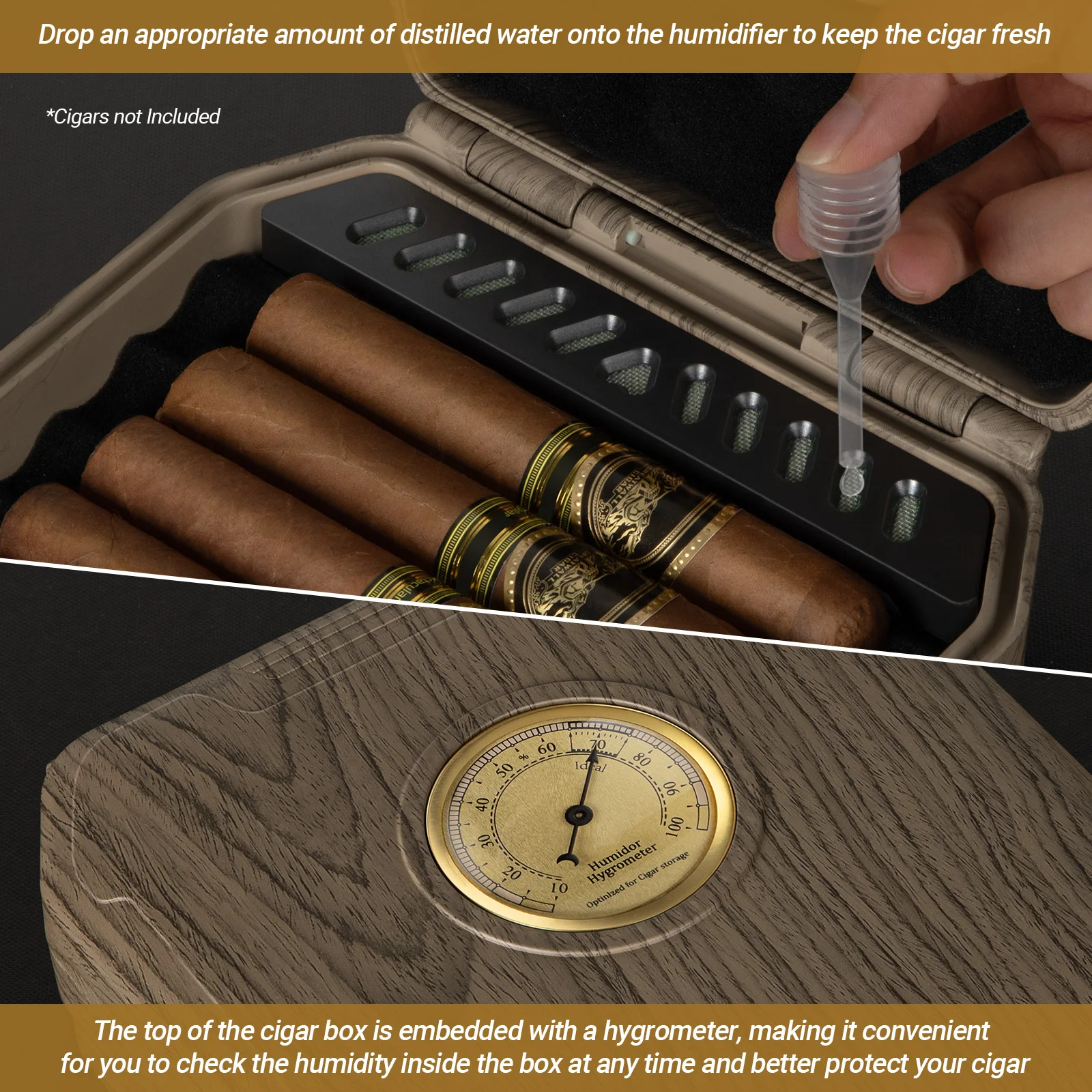 Travel Cigar Humidor Case with Cedar Lined, Cigar Lighter V Cut Cutter, Portable Cigar Humidor with Humidifier & Hygrometer 4