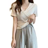 Elegant Cross V neck Slim T-shirt For Women Fashion Solid Slim Short Sleeve Tops Girly Summer Casual Versatile Pullover 1