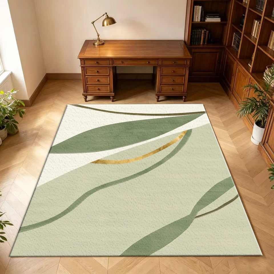 Modern Abstract Leaf Area Rug Sage Green Gold