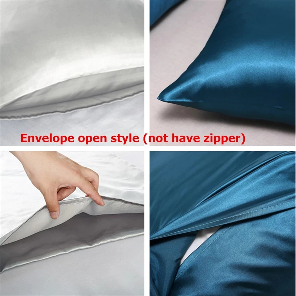 2PCS Pure Emulation Silk Satin Pillowcase Comfortable Khaki Solid Pillow Cover Pillowcase For Bedroom Pillows 50*66CM